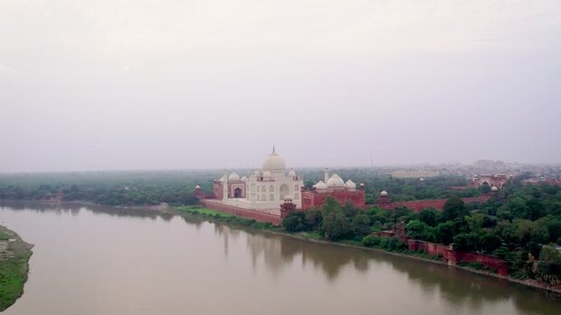 Aerial view of Taj Mahal along the Yamuna River India. Aerial view of Taj Mahal along the Yamuna River India.