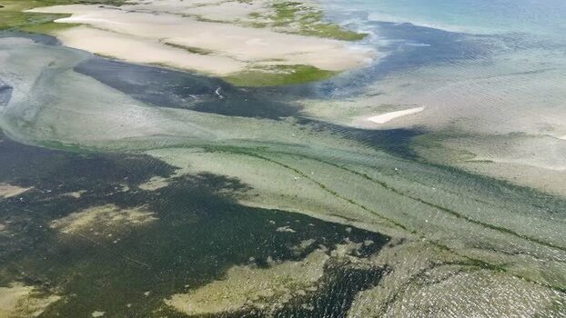 Aerial view of the Ria de Pontevedra estuary and sandbars Spain. Aerial view of the Ria de Pontevedra estuary and sandbars Spain.