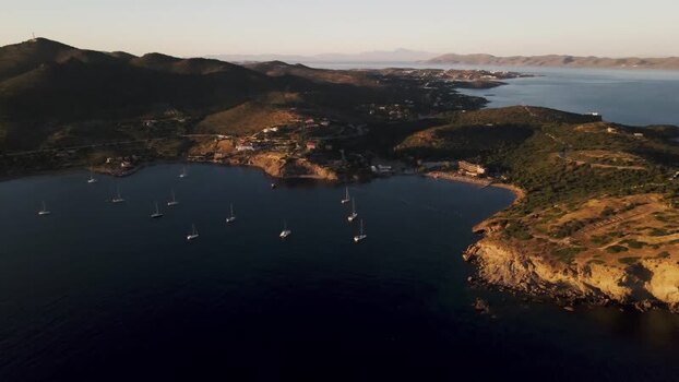 Aerial view of the Archaeological Site of Sounion Greece.