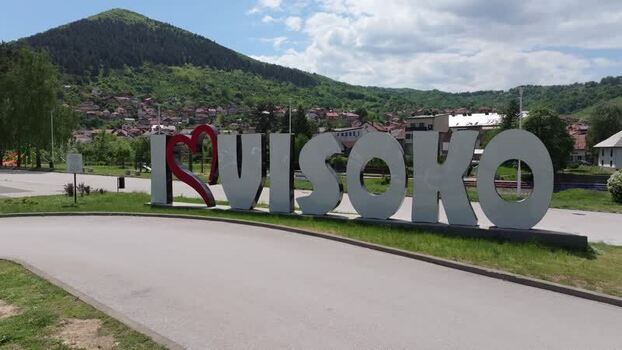 Aerial view of I Love Visoko sign in Visoko Bosnia and Herzegovina. Aerial view of I Love Visoko sign in Visoko Bosnia and Herzegovina.