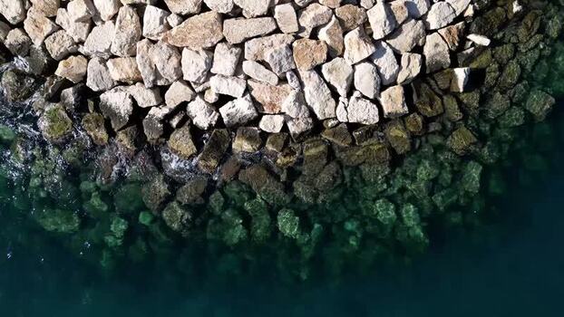 Aerial view of the rocky coastline in Moraira Spain.