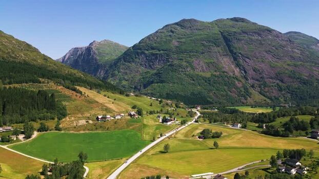 Aerial view of Klakegg valley in Vestland Norway.