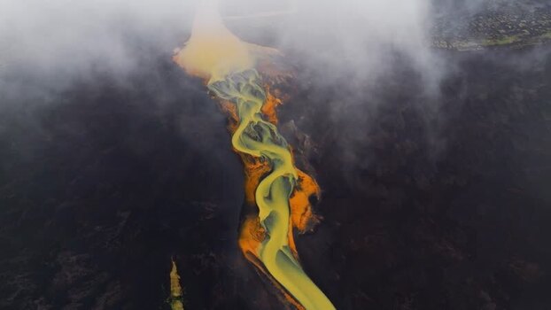 Aerial view of Jokulsarlon glacial river Iceland.
