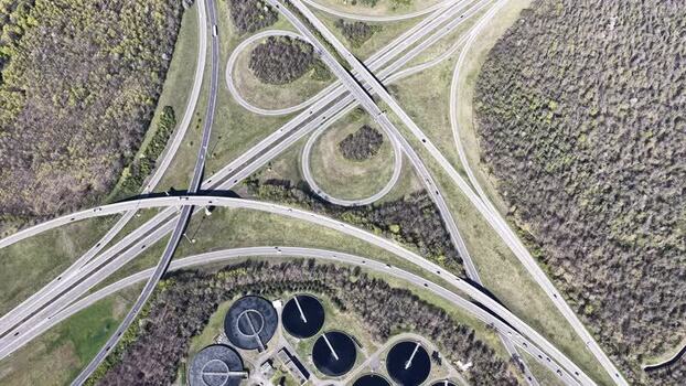 Aerial view of highway intersection France.