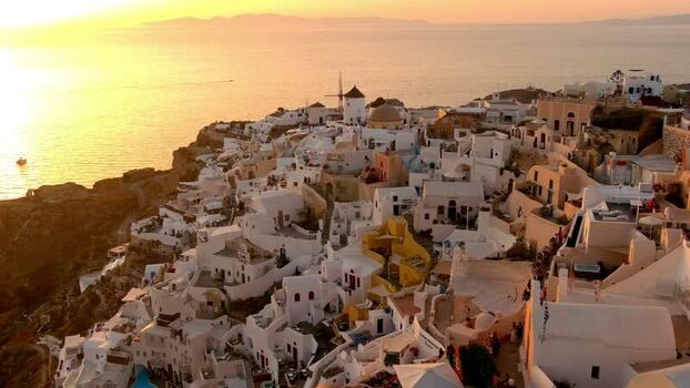 Aerial view of Oia Santorini Greece. Aerial view of Oia Santorini Greece.