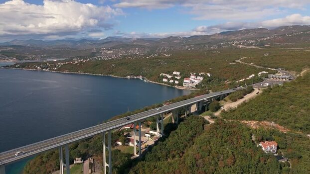 Aerial view of Krk Bridge in Smrika Croatia.