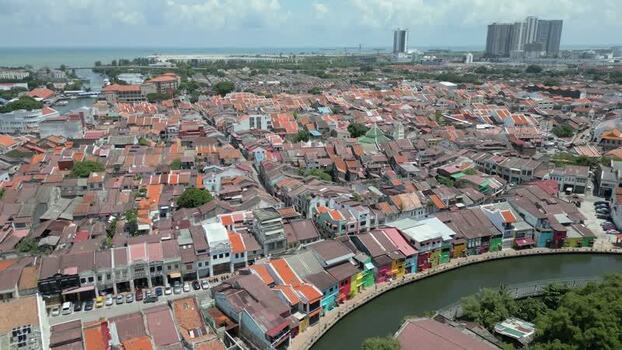 Aerial view of Malacca Old Town and river Malaysia. Aerial view of Malacca Old Town and river Malaysia.