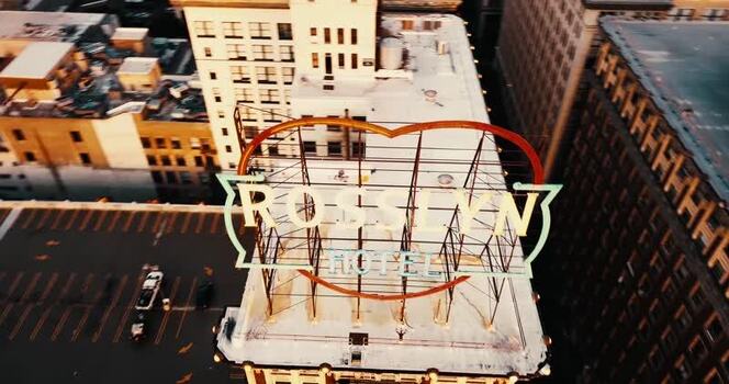 Aerial view of the Rosslyn Hotel sign in Los Angeles United States. Aerial view of the Rosslyn Hotel sign in Los Angeles United States.