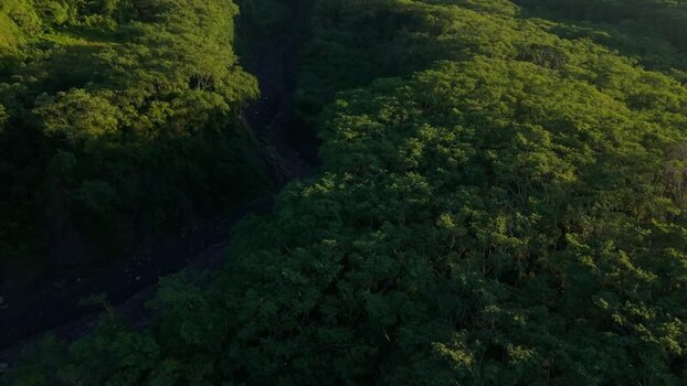 Aerial view of Mount Merapi and Kali Gendol River Indonesia.