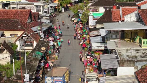 Aerial view of a busy street market in Kemalang Indonesia. Aerial view of a busy street market in Kemalang Indonesia.