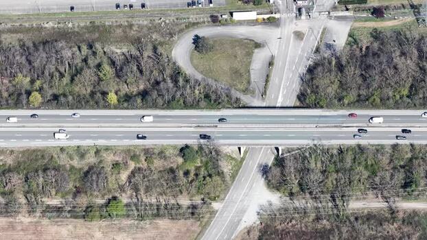 Aerial view of highway and industrial area France.