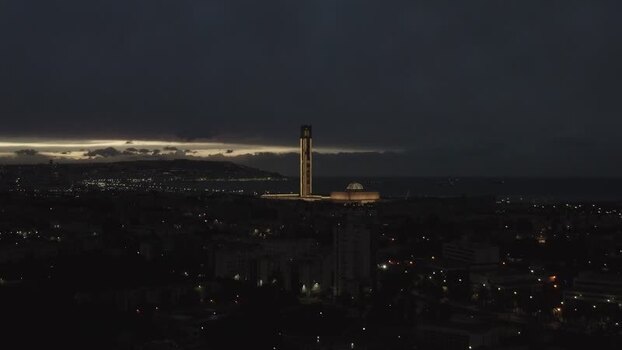 Aerial view of Great Mosque of Algiers at night Algeria.