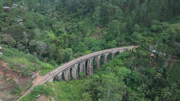 Aerial view of Nine Arches Bridge in Sri Lanka.