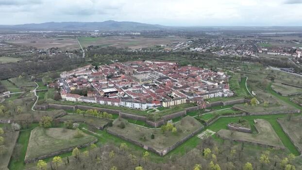 Aerial view of the Neuf Brisach fortress France.