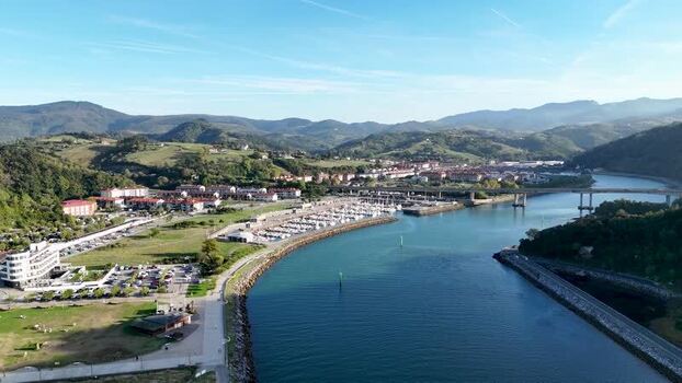 Aerial view of Antilla beach and marina in Orio Spain.