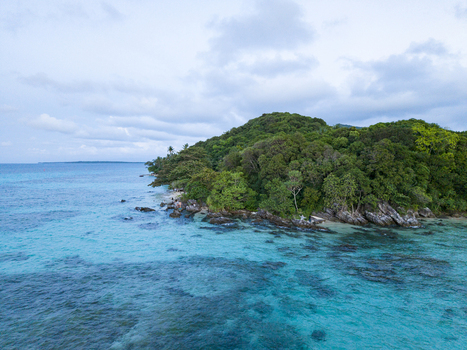 Aerial view of the lush verdant Tanjung Gelam Beach contrasting with the turquoise waters a tropical paradise captured from above Karimunjawa Central Java Indonesia. Aerial view of the lush verdant Tanjung Gelam Beach contrasting with the turquoise waters a tropical paradise captured from above Karimunjawa Central Java Indonesia.