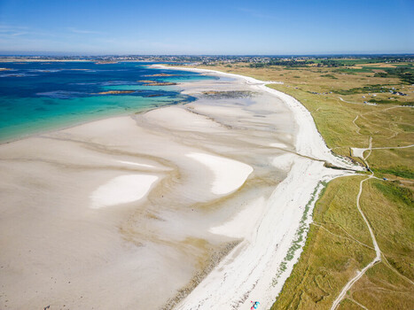 FRANCE. BRITTANY. FINISTERE 29 AERIAL VIEW OF TROIS MOUTONS BEACH LAMPAUL PLOUDALMEZEAU