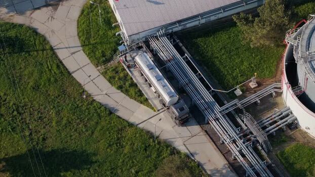 Aerial view of UGS Damborice facility and tanker truck Czechia. Aerial view of UGS Damborice facility and tanker truck Czechia.
