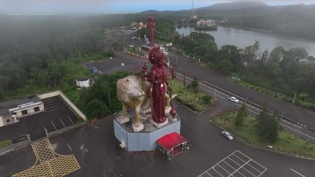 Aerial view of Durga Maa statue at Grand Bassin Mauritius.