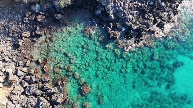 Aerial view of Mahukona Beach Park and turquoise waters United States.