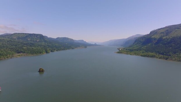 Aerial view of Columbia River Gorge in Skamania County United States.