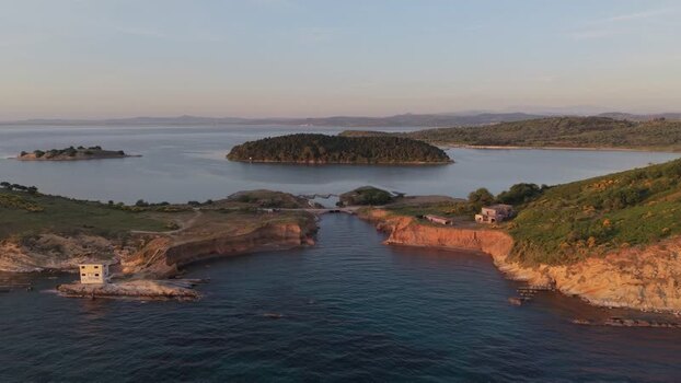 Aerial view of the coastal cliffs and islands of Zvernec Albania. Aerial view of the coastal cliffs and islands of Zvernec Albania.