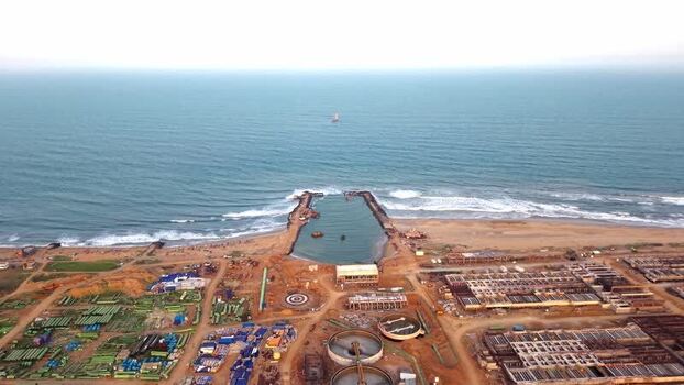 Aerial view of desalination plant in Chennai India. Aerial view of desalination plant in Chennai India.