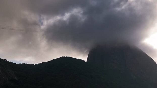 Aerial view of Sugarloaf Mountain under dark clouds Brazil. Aerial view of Sugarloaf Mountain under dark clouds Brazil.