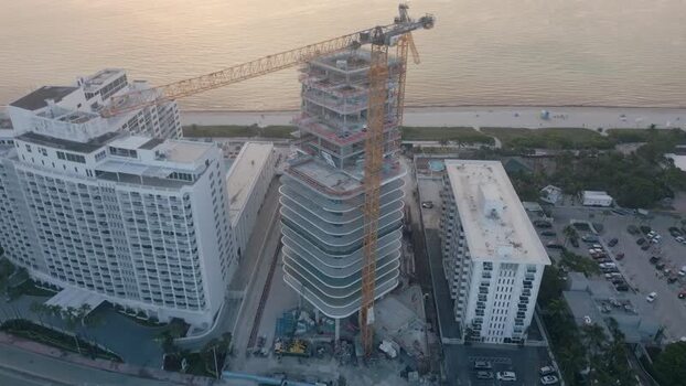 Aerial view of high rise construction in Miami Beach United States.