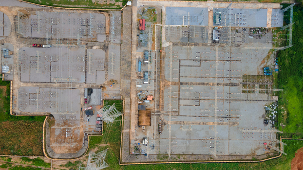 Aerial view of TCN SubStation Katampe featuring electrical transformers power lines and grid infrastructure within a fenced industrial facility in Abuja Federal Capital Territory Nigeria.