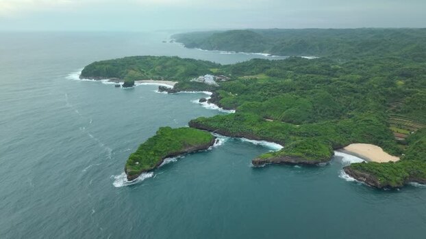 Aerial view of Sedahan Beach and coastline Indonesia.