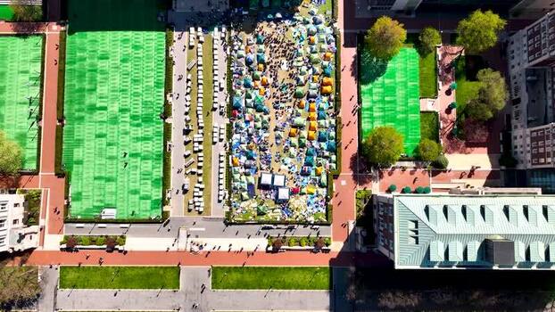 Aerial view of the encampment at Columbia University United States.