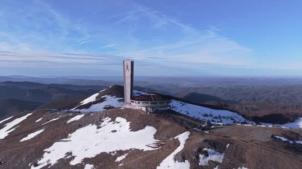Aerial view of Buzludzha Monument in Stara Zagora Bulgaria.