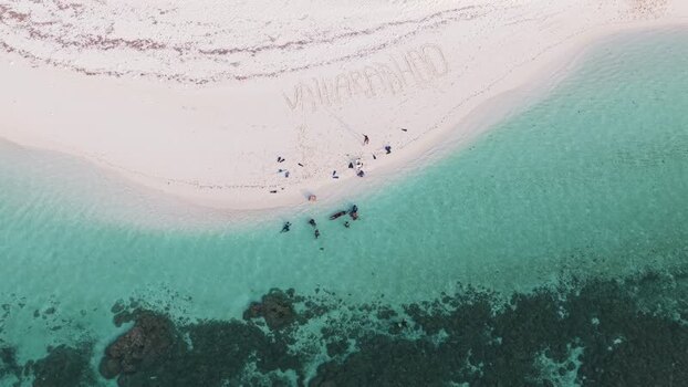 Aerial view of Vaikaradhoo Thundi beach Maldives.
