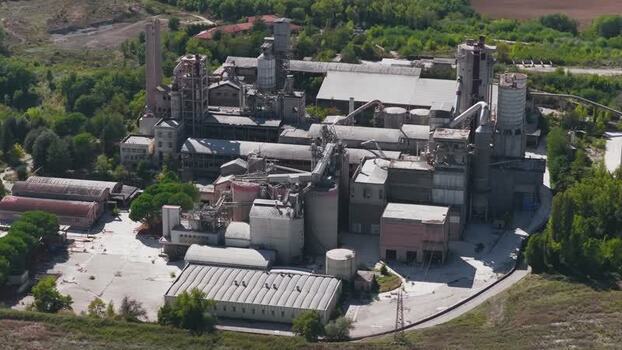 Aerial view of industrial cement factory in Spoleto Italy.