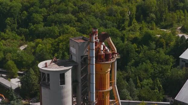 Aerial view of Sacci S.P.A. cement factory in Castelraimondo Italy.