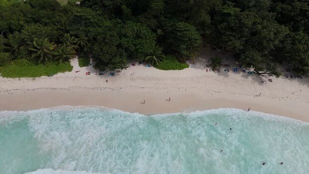 Aerial view of Anse Georgette beach in Seychelles.