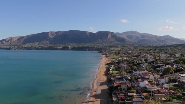 Aerial view of Terrasini coastline in Italy.