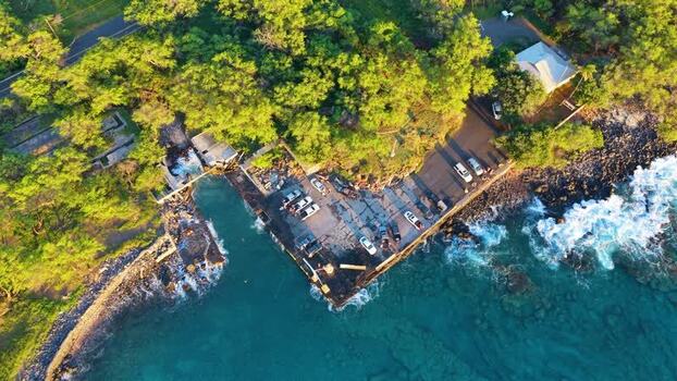 Aerial view of Mahukona Beach Park and the rocky coastline in United States.
