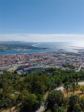 Aerial view of the Sanctuary of the Sacred Heart of Jesus on Monte de Santa Luzia overlooking the city river and Atlantic coastline in Viana do Castelo Viana do Castelo Dist Portugal. Aerial view of the Sanctuary of the Sacred Heart of Jesus on Monte de Santa Luzia overlooking the city river and Atlantic coastline in Viana do Castelo Viana do Castelo Dist Portugal.