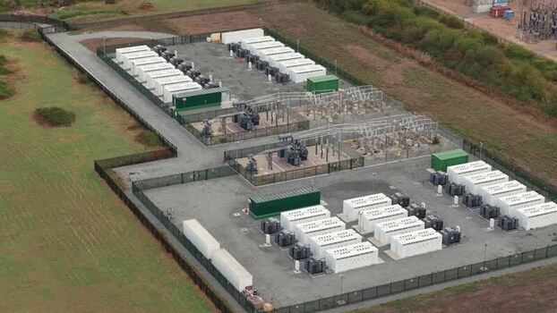 Aerial view of Clay Tye Tesla Megapack installation United Kingdom.