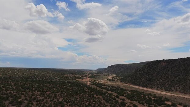 Aerial view of high desert terrain near Santa Fe United States.