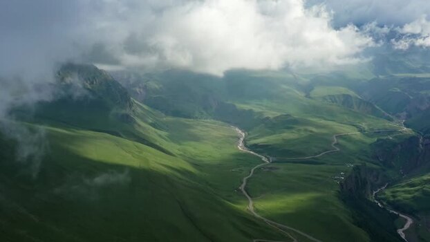 Aerial view of Caucasus Mountains and Elbrus Russia.
