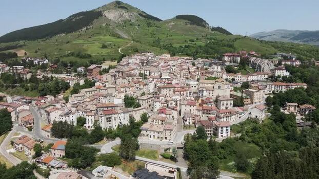 Aerial view of Rivisondoli village and green mountains Italy. Aerial view of Rivisondoli village and green mountains Italy.