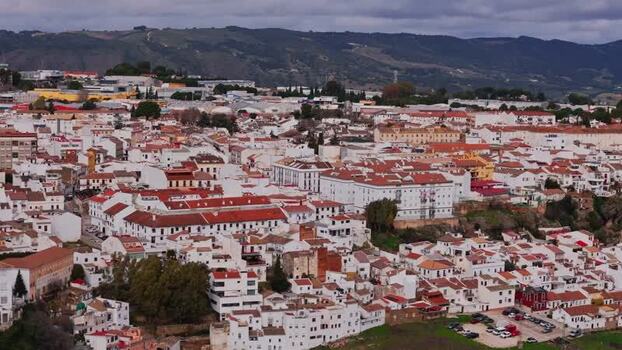 Aerial view of the historic white town of Ronda Spain.