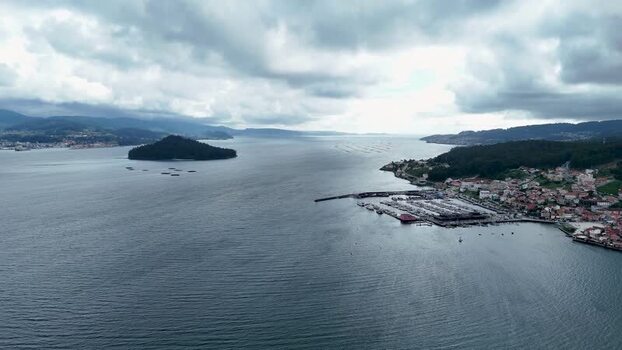 Aerial view of Ria de Pontevedra and Combarro marina Spain. Aerial view of Ria de Pontevedra and Combarro marina Spain.
