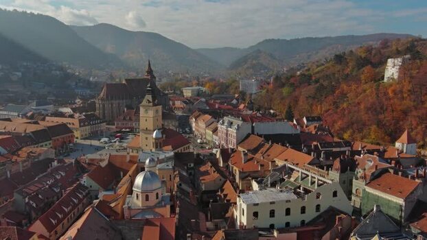Aerial view of Black Church and Council Square in Brasov Romania. Aerial view of Black Church and Council Square in Brasov Romania.