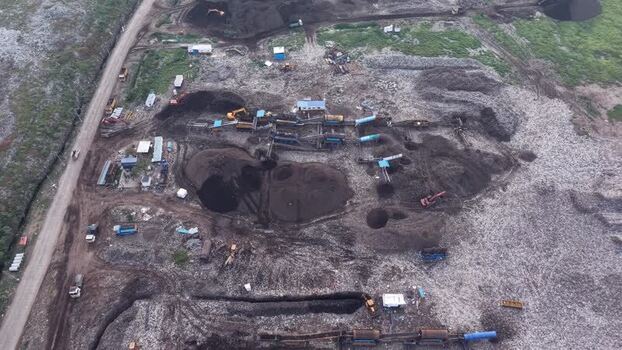 Aerial view of waste recycling facility India. Aerial view of waste recycling facility India.