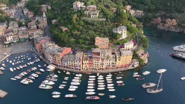Aerial view of Portofino harbor with colorful buildings Italy. Aerial view of Portofino harbor with colorful buildings Italy.