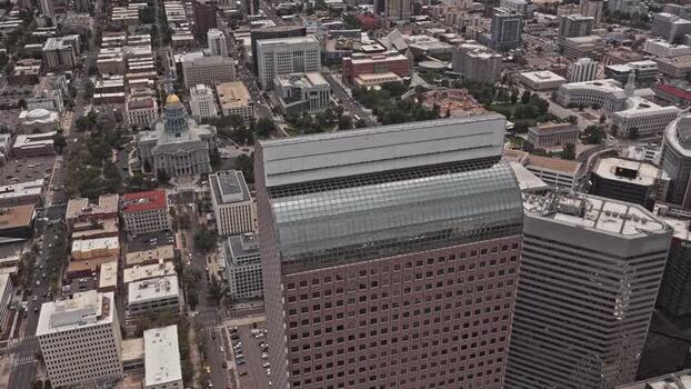 Aerial view of downtown Denver and State Capitol United States.